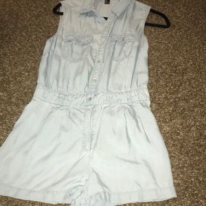 A light blue romper.